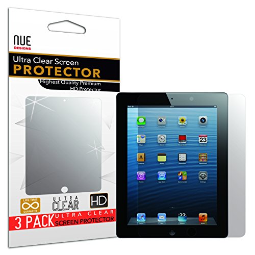 IPAD 2/3/4 SCREEN PROTECTOR, Nue Design Cases TM iPad 2/3/4 Screen Protector Anti-Glare, Anti-Scratch, Anti-Fingerprint HD Clear Film (Invisible) [3 PACK]