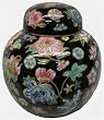 Chinese Oriental Porcelain Ginger Jar - Black with Flowers