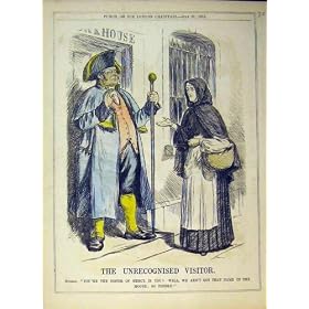 1866 Man Guarding House Old Woman Basket Colour Print