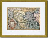 Gold Framed/Matted Print 17x23, Map of Greece