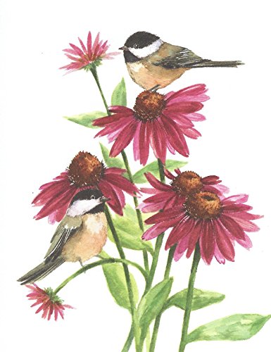 Gina B. Designs Chickadees on Coneflowers Boxed Note Cards-- Set of 8