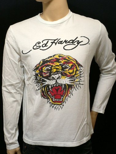 Ed Hardy Men langarm T-Shirt Tiger weiß Studs Gr.L