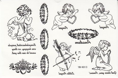 Tattoo size 6.30"x6.30" Long last temporary tattoo non-toxic and waterproof female models black and white small angel totem realistic temporary tattoo sticker