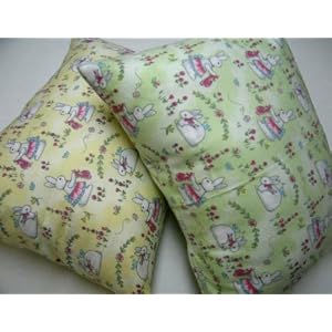 Crib / Toddler Flannel Baby Pillow Case - Bunnies Garden - Made In USA
