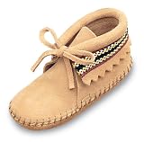 Braid Bootie for Infants by Minnetonka Moccasins in Tan Suede