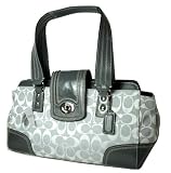 Authentic Coach Hampton Signature Leather Carryall Handbag 13975 White/Gray/Silver