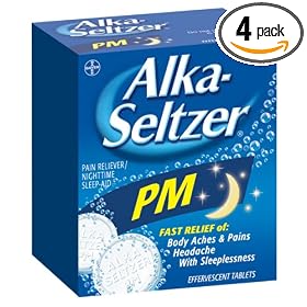 Alka-Seltzer PM Pain Reliever & Sleep Aid Effervescent Tablets, 24-Count Boxes (Pack of 4)