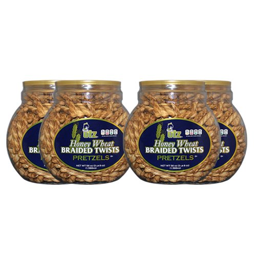 4 - 56 oz. Barrels of Utz Honey Wheat Braided Pretzel Twists