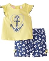 Kids Headquarters Baby-Girls Newborn Yellow Tee with Printed Navy Shorts