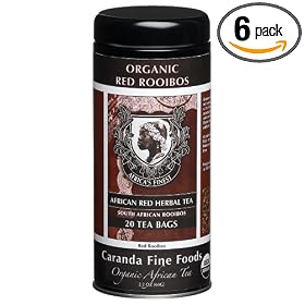 Caranda Fine Foods African Red Herbal Tea , Organic Red Rooibos Tea Bags (Caffeine Free ),20-Count Tins (Pack of 6)