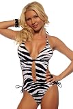 Zebra Print One Piece Sexy Halter Monokini Womens Swimsuit Bikini