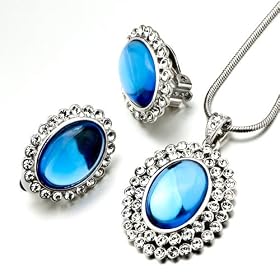 Peacock Blue Triangular Fused Dichroic Pendant And Earring Murano Glass Jewelry Set