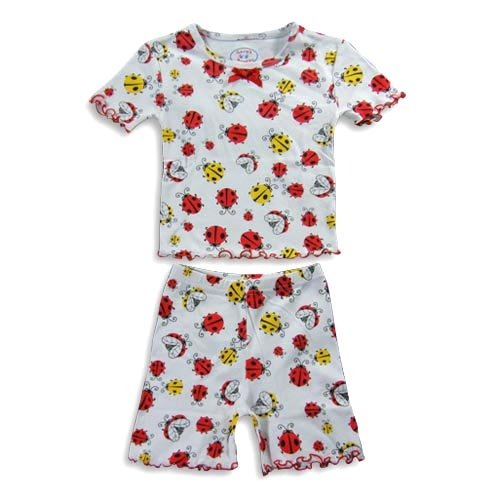 Saras Prints â€“ Girls Short Sleeve Ladybugs Shortie Pajamas, White, Red