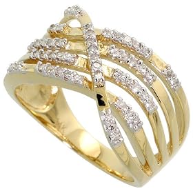 14k Yellow Gold Bridge Ring 1/2" (13mm) wide, w/ 0.33 Carat Round Brilliant Diamonds