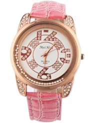 Yesurprise New Quartz Fashion Rose Gold Crystal Rotating Crystal Case Weave Leather Bracelet Girl Woman Wrist Watch Gift Pink