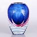 Hand Blown Blue & Pink Sommerso Oval Art Glass Vase with Polished Stripes 5.5