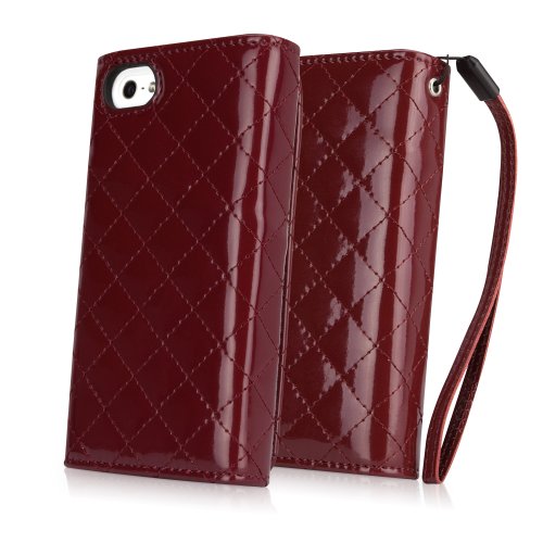BoxWave Apple iPhone 5s Avery Case - Leather Clutch Wallet Case Patent Leather Vegan Credit Card Case - Apple iPhone 5s Cases and Covers (Ruby)