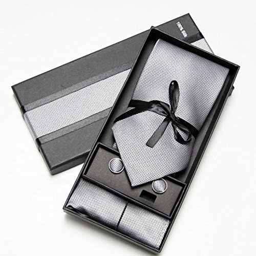 Somchai Collection : Neck Tie Set Necktie Hanky Cufflinks Soid Color Men's Ties Sets Gift Box Handkerchiefs Pocket Square Tower Cravat / Grey