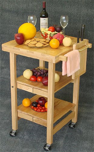 Oasis Concepts Natural Wood All Purpose Folding Island with Knife Block 22.5x21x36-in.