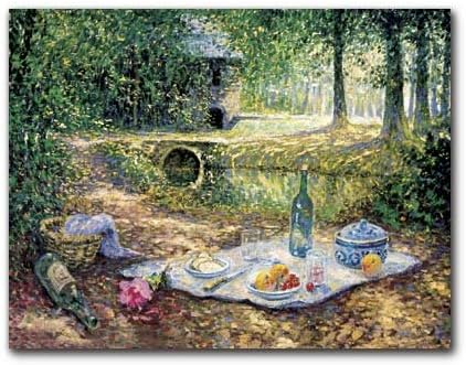 Picnicking by a Stream - Box Set of 12 Greeting Cards and Patterned Envelopes