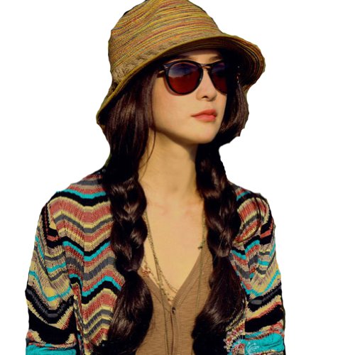 NSSTAR Woman Bohemia Straw hat w/ Wide Brim Roll-up Sun Visor