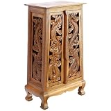 EXP Handmade Asian Furniture - 40" Chinese Dragons Storage Cabinet / End Table - Natural Finish