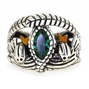 ARS Jewelery Lord of The Rings Style Aragorn's Ring of Barahir Real Sterling Silver Mens Boys Green CZ Ring Size 9