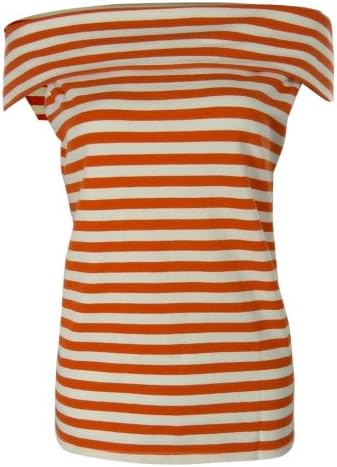 G Wheels Women's Striped Off-Shoulder Knit Cotton Top XL, Orange/White