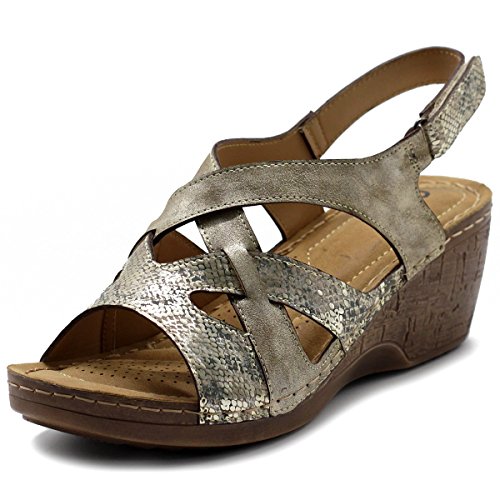 Ollio Women's Shoe Suede Velcro Strappy Wedge Sandal