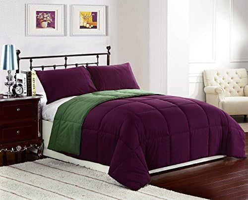 2 Piece Reversible Down Alternative Comforter Set Medium Weight, Twin/Twin XL, Purple/Green