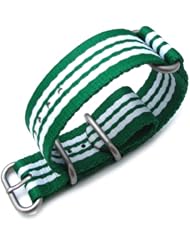 MiLTAT 22mm 3 Rings Zulu JB military watch strap ballistic nylon armband - Green & White, Brushed Hardware