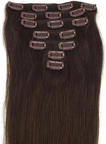 Beauty Wig World 15"7pcs 70g Straight Clip in Remy Human Hair Extensions 2# Dark Brown