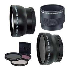 2X Telephoto & 0.5X Wide Angle Lens + 3 Filters Plus CANON LA-DC58H For Canon PowerShot G7 G9