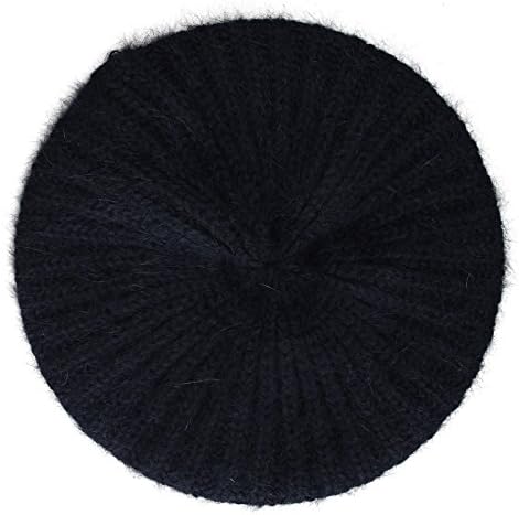 Womens Slouchy Angora Knit Beret Warm Cozy Winter Beanie Hat (Black)