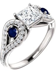 14K White Gold Princess Cut Diamond and Sapphire Ring -- LIFETIME WARRANTY