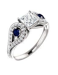 18K White Gold Round Cut Diamond and Sapphire Ring -- LIFETIME WARRANTY