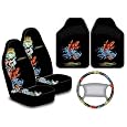 Ed Hardy Koi Fish Design Auto Accessories Interior Package - Front Floor Mats, Seat Covers & Steering Wheel Cover