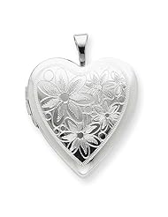 Sterling Silver 20mm with Daisies Heart Locket w/ 18in Chain. Metal Wt- 3.4g