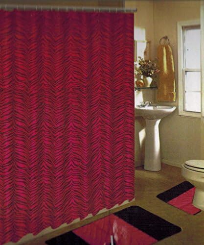 New 15pc Pink/black Zebra Bathroom Bath Mats Set Rug Carpet Shower Curtain"
