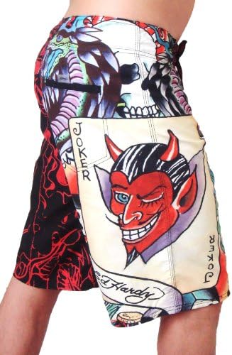 New Ed Hardy Men's Live Once Joker Black Poly Board Shorts Swim Trunks EHM04OL