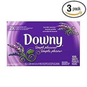 Downy Simple Pleasures Fabric Softener Sheets, Lavender Serenity, 105-Sheets (Pack of 3)