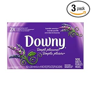 Downy Simple Pleasures Fabric Softener Sheets, Lavender Serenity, 105-Sheets (Pack of 3)