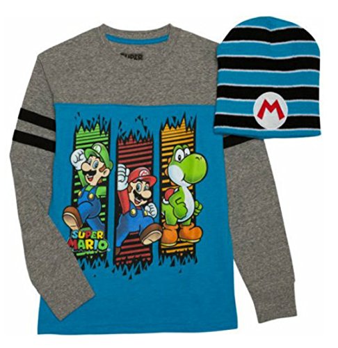 Nintendo Super Mario Brothers Long Sleeve Graphic Shirt with Beanie