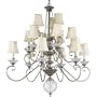 Progress Lighting P4233-43 Fifteen-Light Crystal Chandelier with Ivory Candles and Pleated Fabric Shades, Colonial Silver