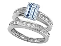 3.00 cttw Sterling Silver 14K White Gold Plated Lab Created Emerald Cut Aquamarine Wedding Set - gold-plated