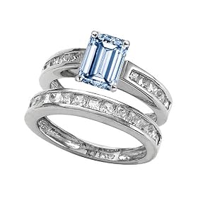3.00 cttw Sterling Silver 14K White Gold Plated Lab Created Emerald Cut... by Finejewelers