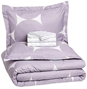 AmazonBasics 7-Piece Bed-In-A-Bag - Full/Queen, Purple Mod Dot