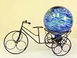 Rustic Iron Bicycle Stand with Blue Glow in the Dark Gazing Globe (6 inch)