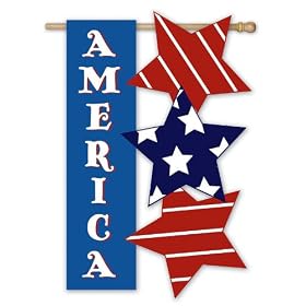 4th of July Sculpted Applique Patriotic House Flag - Double Sided