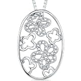 A touch of Irish Mystery: Sterling Silver Designer Inspired Openwork Oval Medallion Clover/floral motif Pendant Necklace